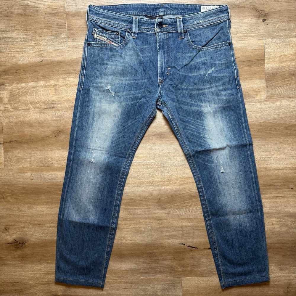 Diesel Thavar Jeans Men 31x25 Blue Slim‎ Skinny Medium Wash Faded 0802H (Hemmed)
